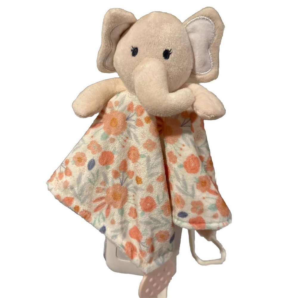 Modern Baby Peach Floral Elephant Lovey Plush Infant Girl Security‎ Blanket New